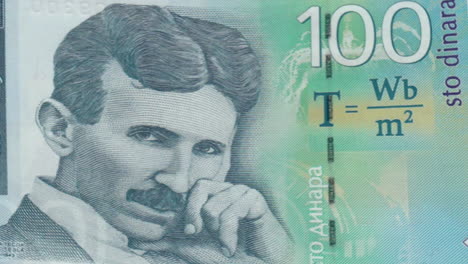 100 serbian dinar banknote with nikola tesla on green screen