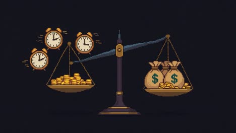 a thought-provoking visual metaphor representing the balancing act between time and money, highlighting their intrinsic value in life's choices and decisions