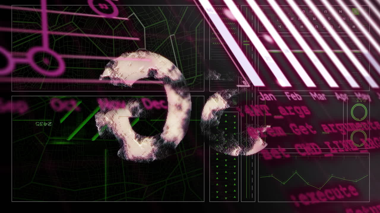 디지털 데이터 및 추상적인 모양과 그래프를 가진 미래의 인터페이스 애니메이션