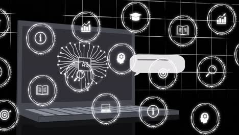 Animación-Del-Chat-De-IA-Y-Procesamiento-De-Datos-En-La-Pantalla-Y-Cuadrícula-De-Una-Computadora-Portátil.