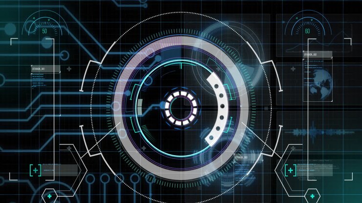 Animation of interface with round scanners, microprocessor connections and data processing