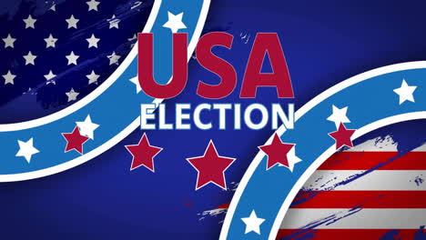 animation of usa elections text and red stars over rotating american flag roundels