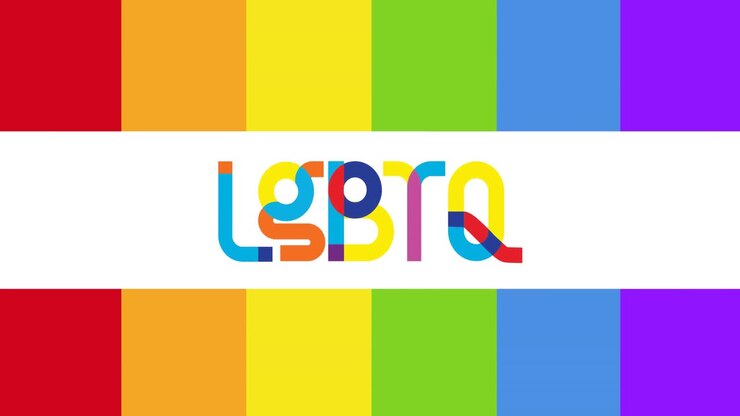 Animation of lgbtq text over rainbow stripes background