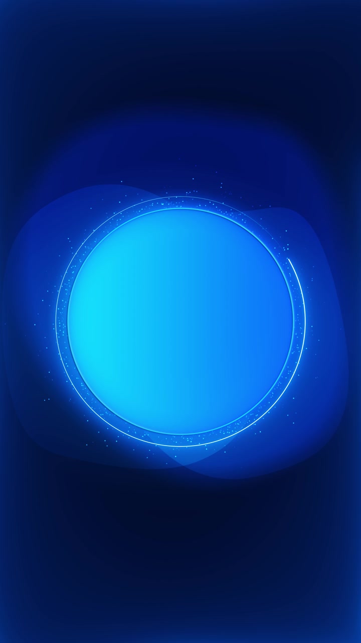 Blue circular orb interface background with glowing ring tiny particle accents and smooth dark