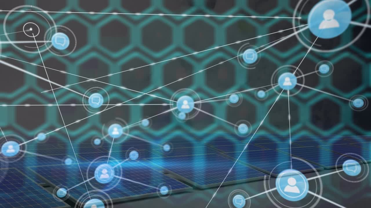Animation of network of connections over dark background