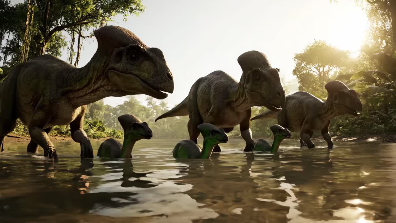 Pachycephalosaurus herd in the jungle
