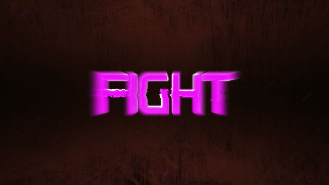 animación del efecto glitch sobre el banner de texto de lucha contra el fondo rojo grunge