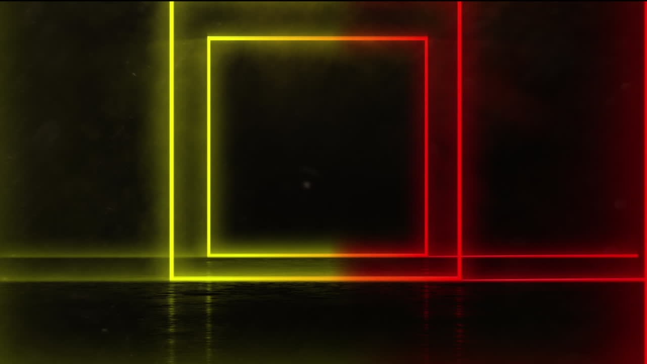 Animation of red and yellow squares and spots on black background
