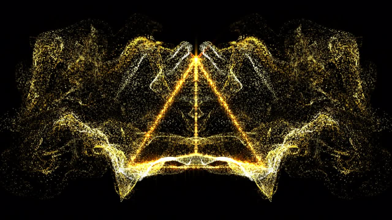 Sfondo astratto al neon. Simbolo luminoso della piramide.