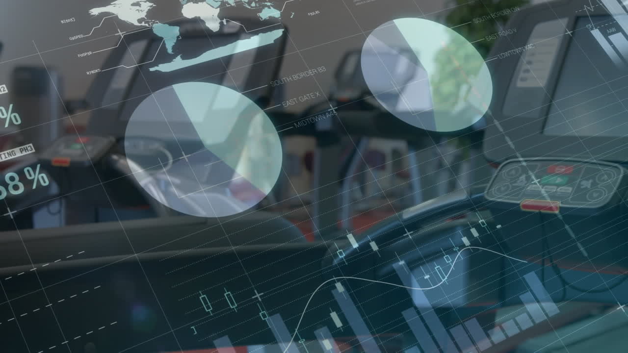 animación de la red de conexiones y procesamiento de datos en un gimnasio vacío