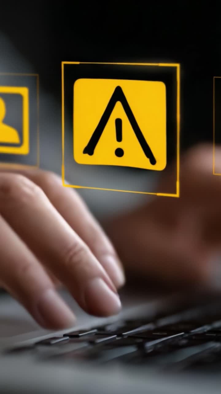 A Close-Up View of Alert Icons Displayed on a Screen While a Person Types on a Laptop Keyboard, Indicating Critical Information and Digital Communication