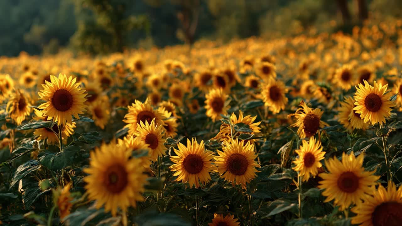 A Vibrant Field of Sunflowers Bathed in Golden Light: Capturing the Beauty and Serenity of Nature's Bounty in a Lush Landscape Filled with Sunlit Blooms
