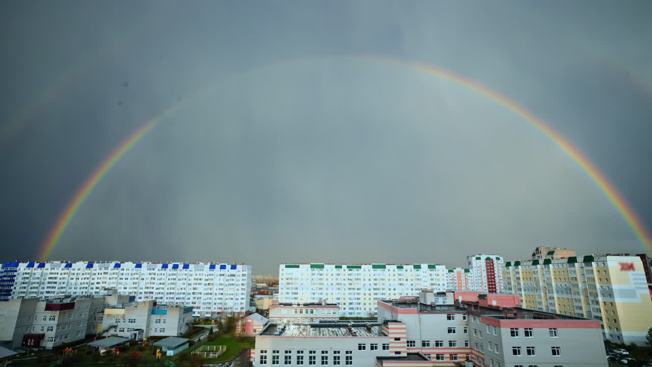 Double Rainbow over Cityscape