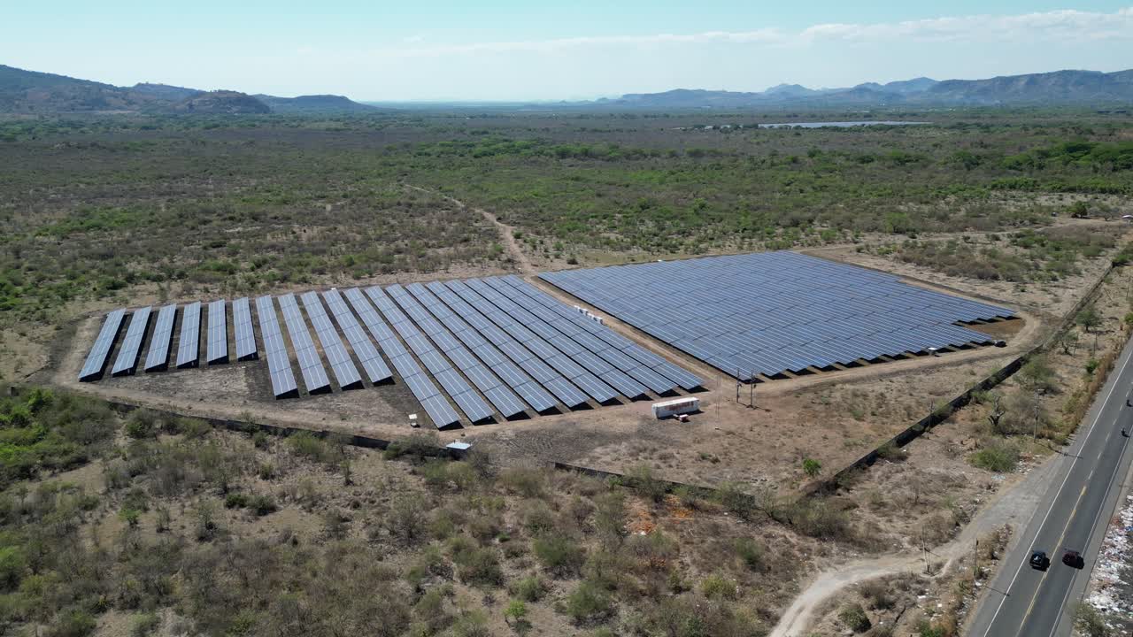 Drone View of Solar Farm in Dry Climate, Green Energy Generation and Sustainability