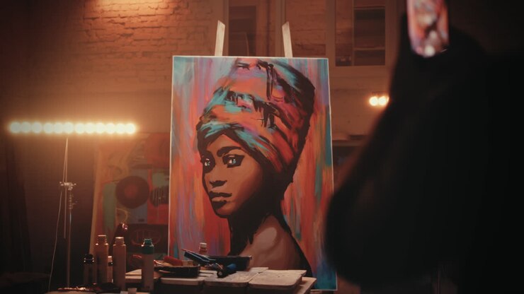 African Woman Portrait Painting in an Art Studio