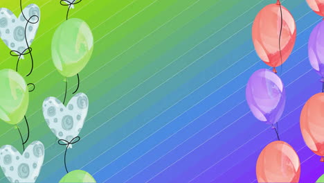 animación de globos coloridos en fondo arco iris, espacio de copia