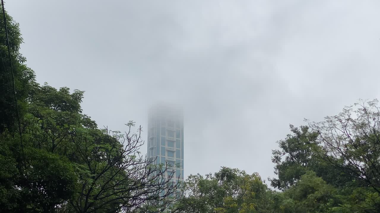 View of The 42 covered with fog on early winter morning in Kolkata, West Bengal