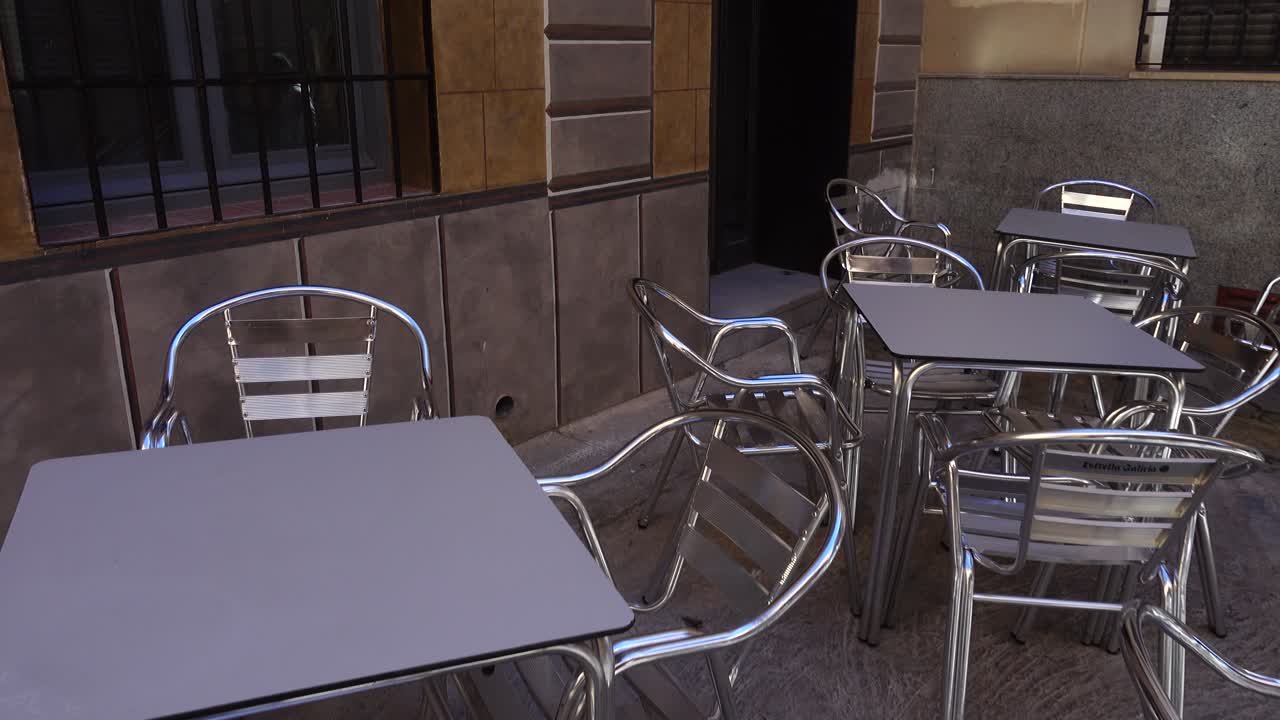Design of street cafe. Toledo, Spain. Shooting in the movement