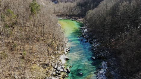 aerial view of a serene river flowing through a forest