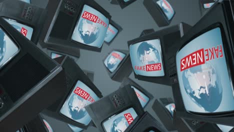 lots of tv receivers with fake news on screens