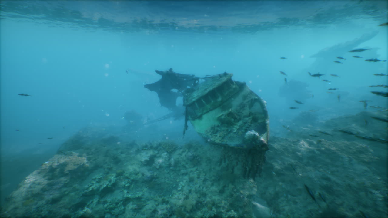 열대 해양 에서 물  에 침몰 한 배