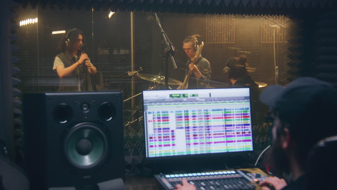 녹음 스튜디오에서 daw 소프트웨어를 보여주는 컴퓨터 화면