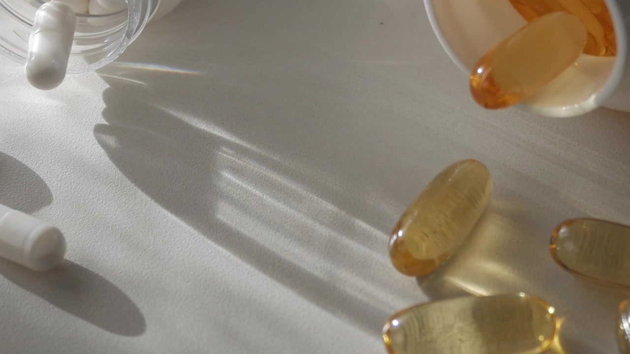 Vitamin pills for a healthy living, Zinc, Magnesium, Omega 3 for a strong immune system, close up, truck shot