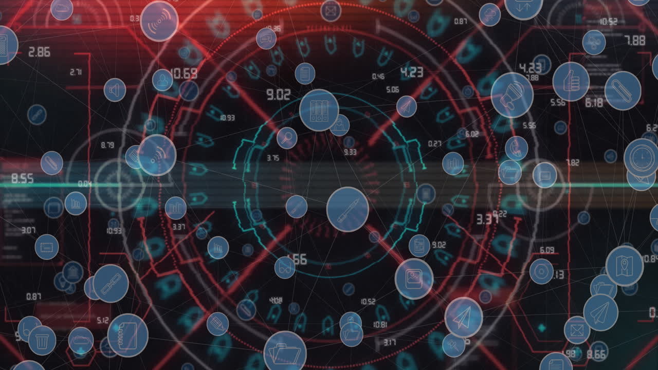Animation of scope scanning and network of digital icons