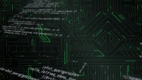 Animation of data processing and web of connections on black background