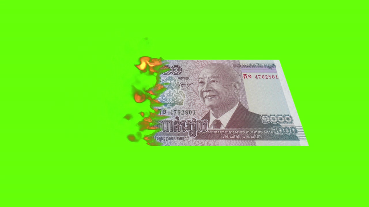 Yeşil Ekranda Yanan Kamboçya Rieli Banknotu