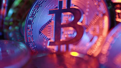 bitcoin and ethereum cryptocurrency coins close up