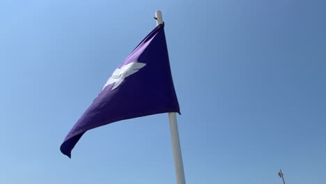 Una-Advertencia-De-Tiburón-Vuela-En-La-Playa-A-Cámara-Lenta