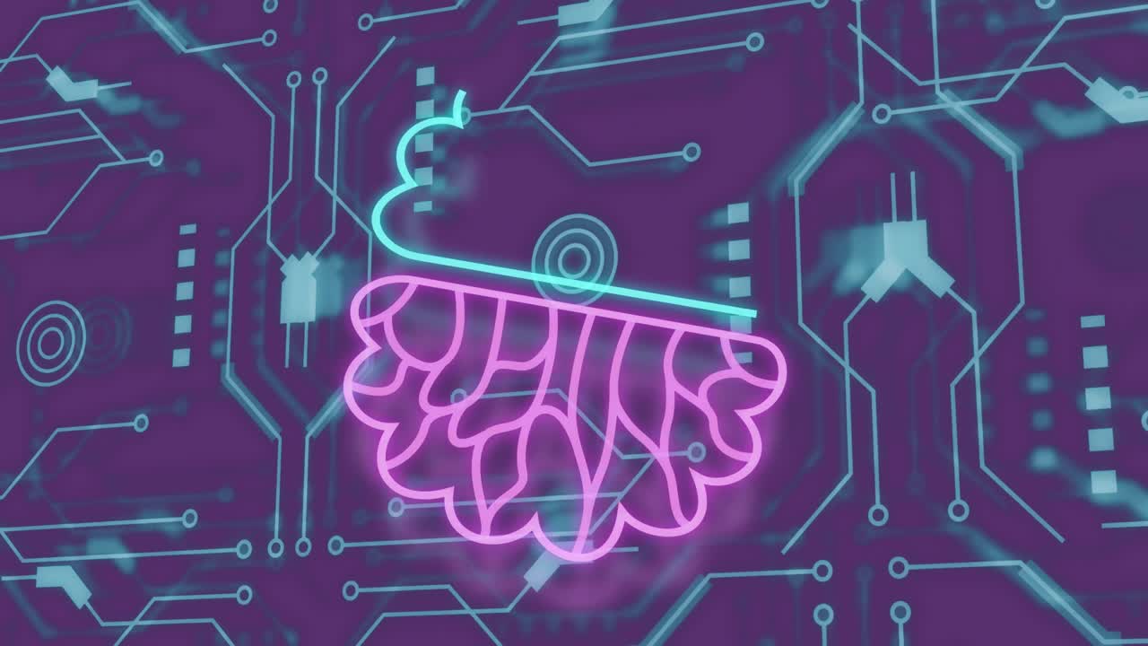 Animation of ai data processing with icons and network of connections