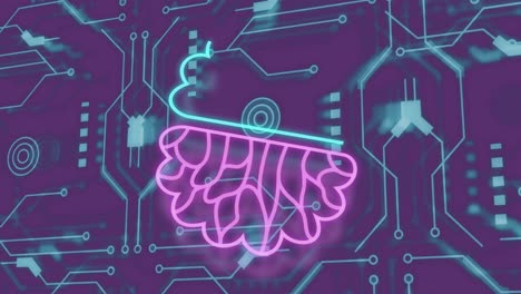 animación de un procesamiento de datos con iconos y red de conexiones