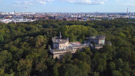 spectacular aerial top view flight flak tower humboldthain bunker world war 2, berlin mitte summer 2023