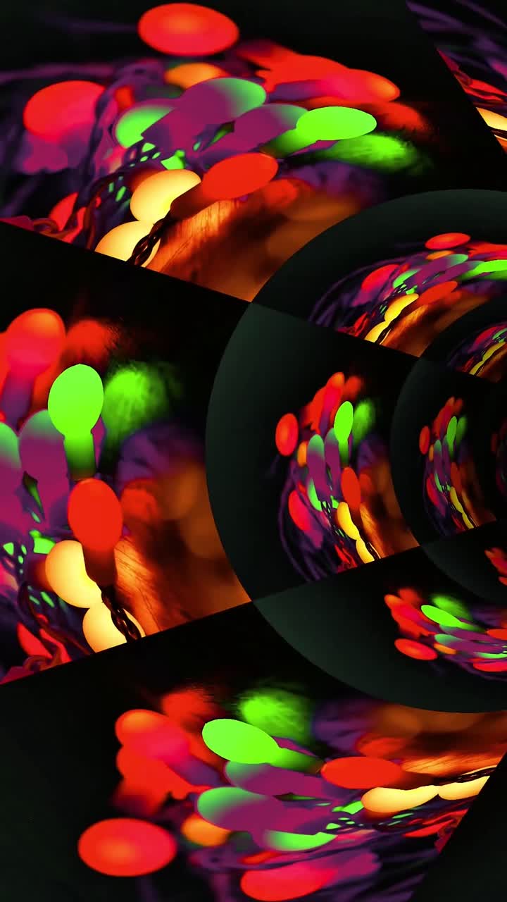 Abstract Fractal Kaleidoscope of Vibrant Bokeh Lights on Dark Background