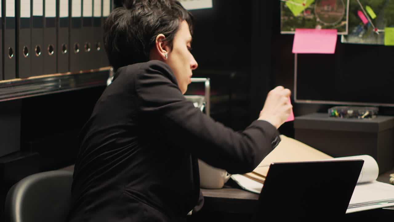 Businesswoman working at desk with laptop in office