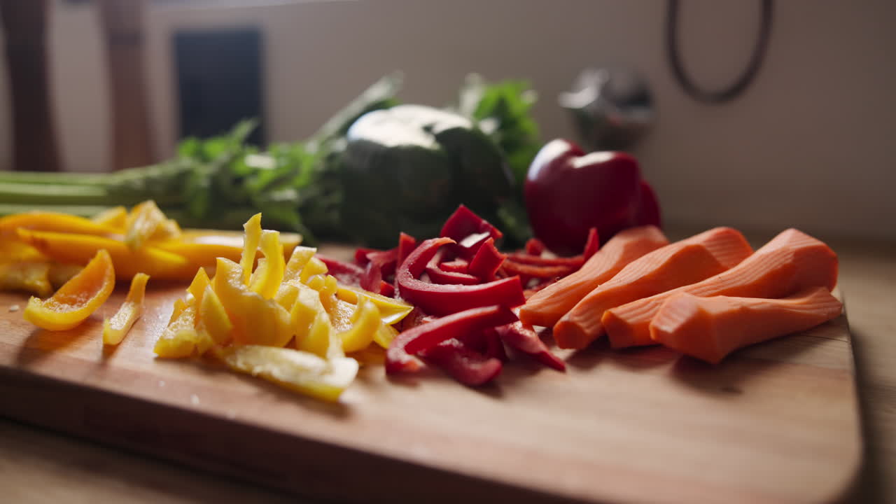 Chopped Vegetables on a Cutting Board | Premium Stock Video Footage