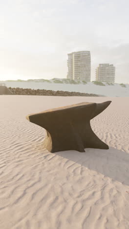 anvil on the beach at sunset