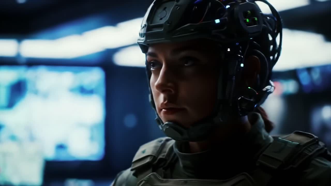 Soldatessa in tecnologia militare futuristica