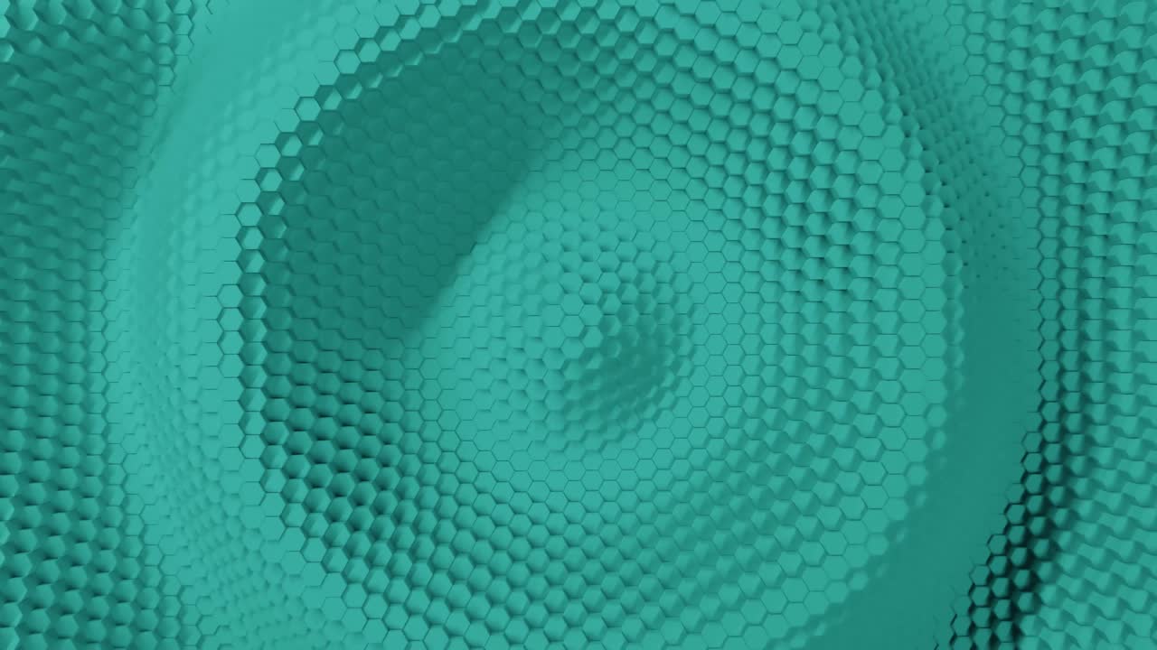 Abstract hexagon with offset effect. Animation of turquoise pure hex rings. Abstract background for a business presentation. Seamless loop of 4k 3d rendering.
