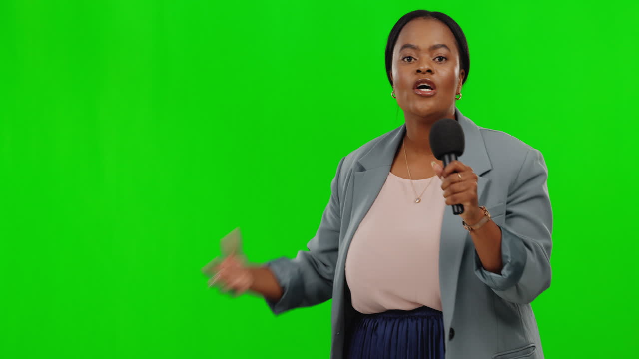 Female news reporter, microphone