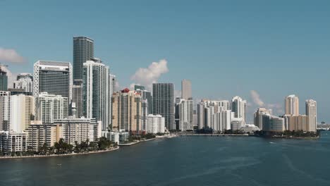 beautiful aerial view of downtown miami skyline on the water drone 4k