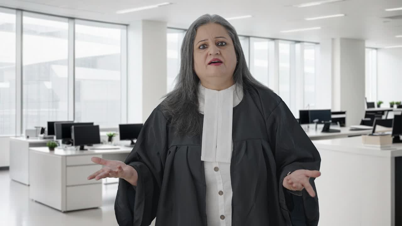 좌절한 인도 여성 변호사가 법정에서 소송을 벌이고 있습니다.