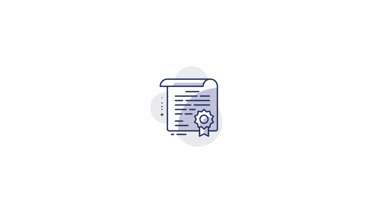 Animated Line Art Icon of Document with Certificate Seal