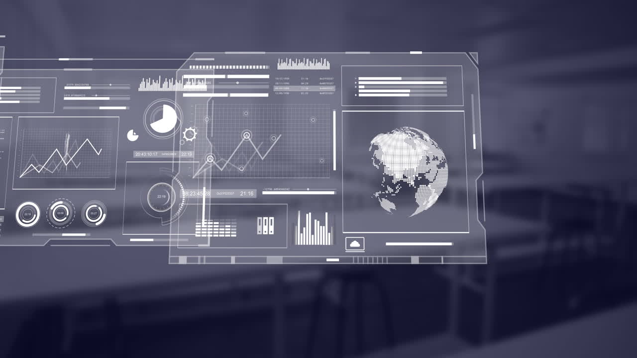 Animasjon av behandling av finansielle data over tomt kontor