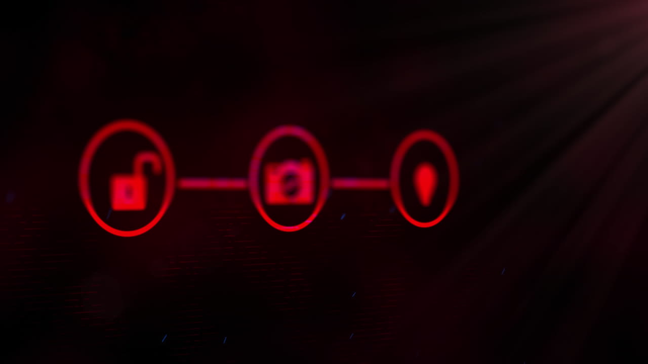 검은색 배경에 텍스트, 보안  ⁇ 락 및 디지털 아이콘으로 구성된 4개의 보안  ⁇