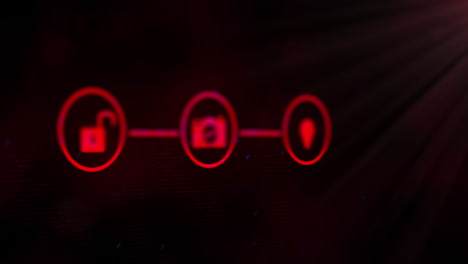 paquete de seguridad de 4 texto, candado de seguridad e iconos digitales contra fondo negro