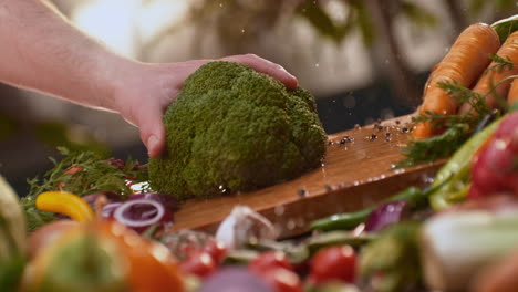 Preparing fresh broccoli and vegetables