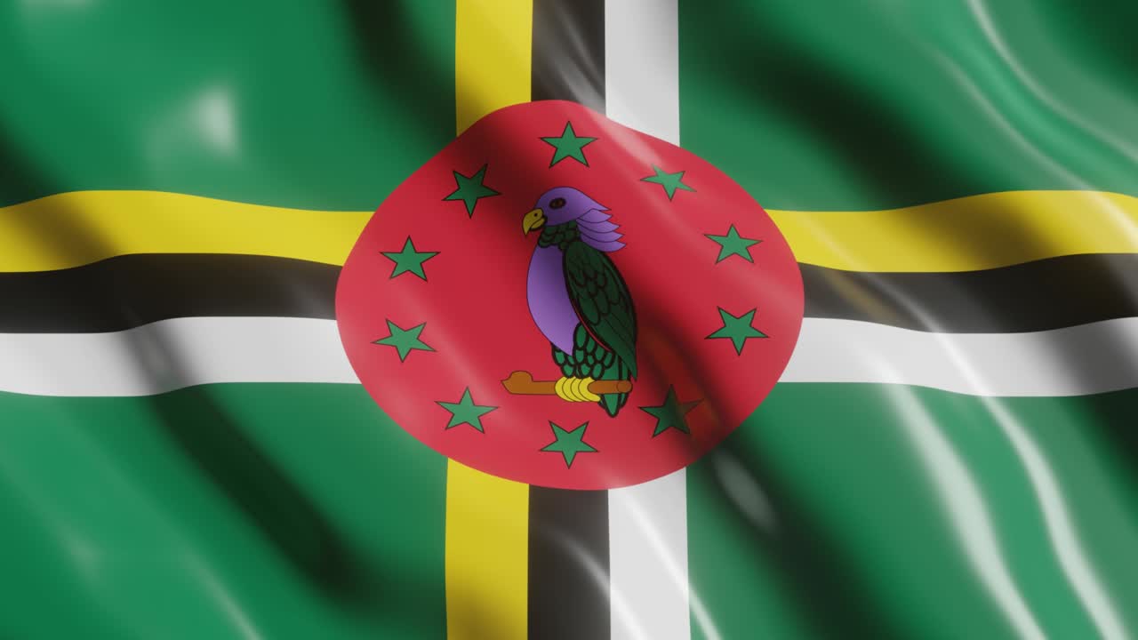 3d 렌더링: 도미니카의 발을 흔들고, 바람을 배경으로 한 국가 발, 4k 현실적인 원활한 루프 애니메이션 비디오 클립